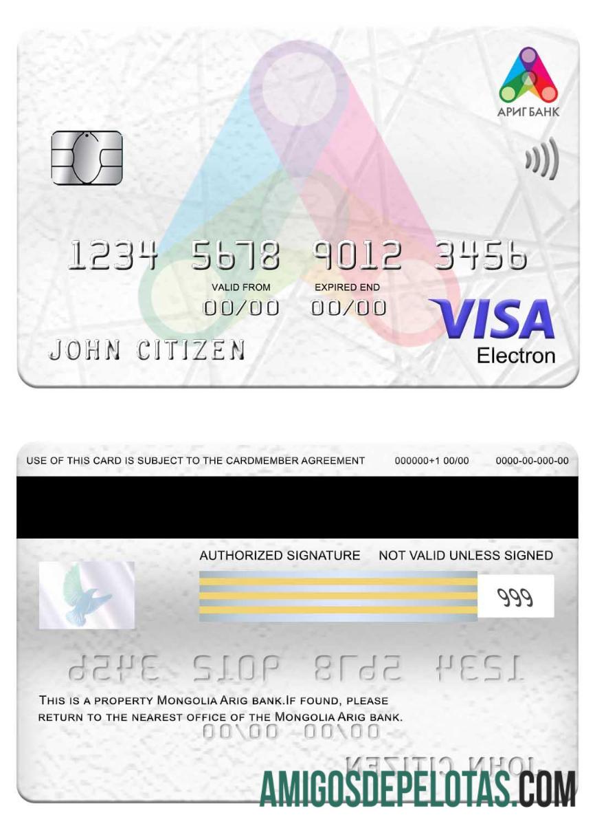 Mongolia Arig Bank Visa Electron Card sample